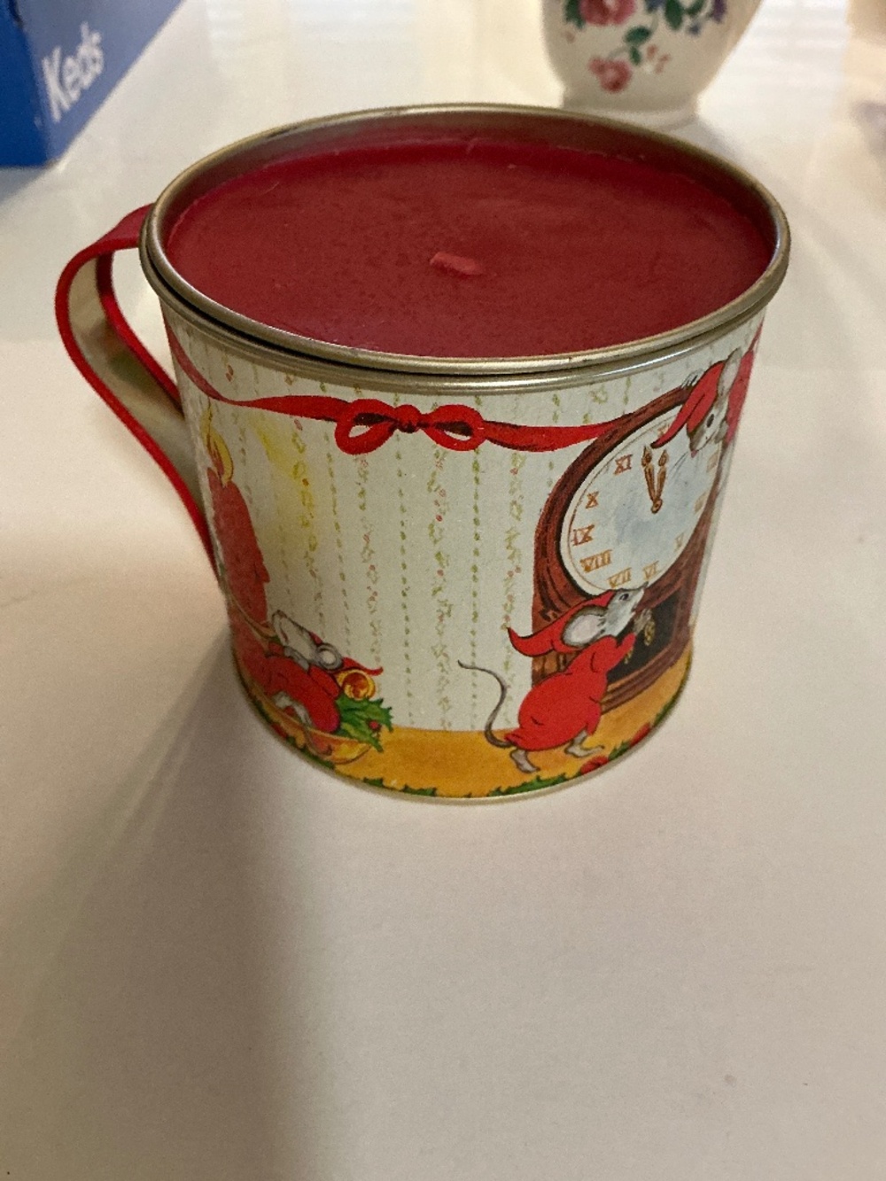 Vintage Jasco Holiday Cheer Candle Tin Mug | Christmas Mouse Candle | Made in Ho